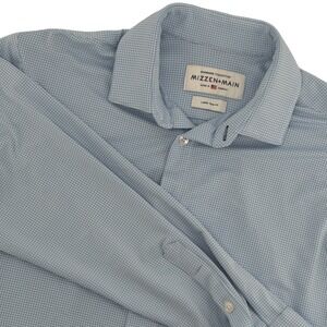 Mizzen Main Spinnaker Mens Large Trim Fit Performance Gingham Shirt Blue